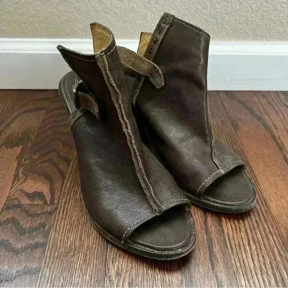 Frye Izzy Artisan Peep Toe Mule Booties Wm Sz 9 B Brown Leather Slingback Sandal